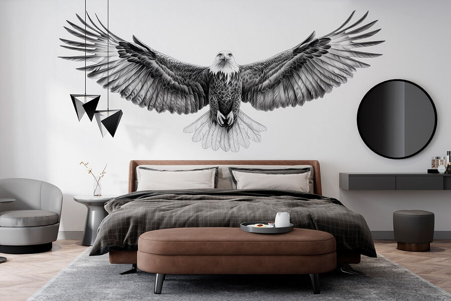 Black and white image of a bird flying Black and white image of a bird flying
