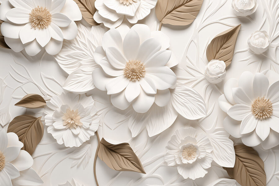 White and brown flowers and leaves White and brown flowers and leaves