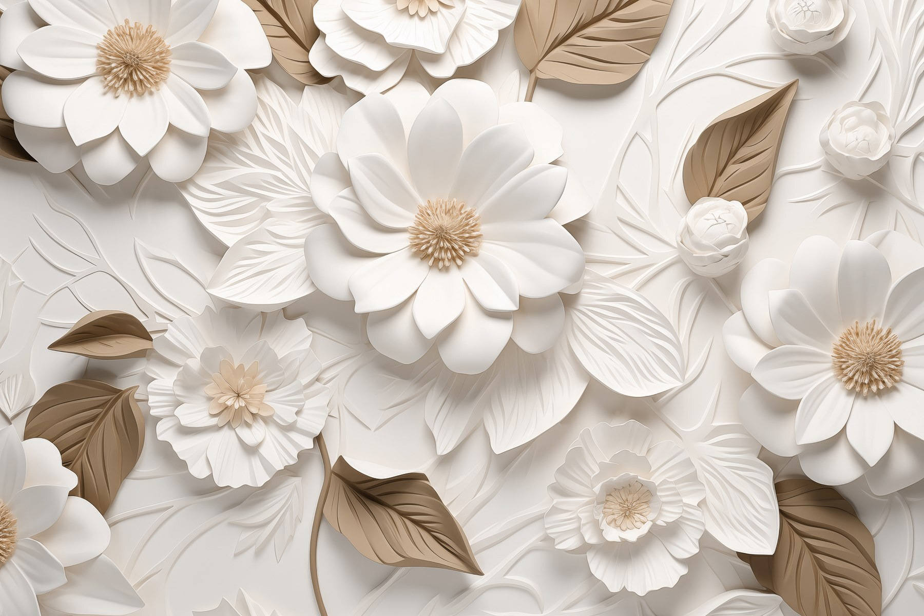 White and brown flowers and leaves