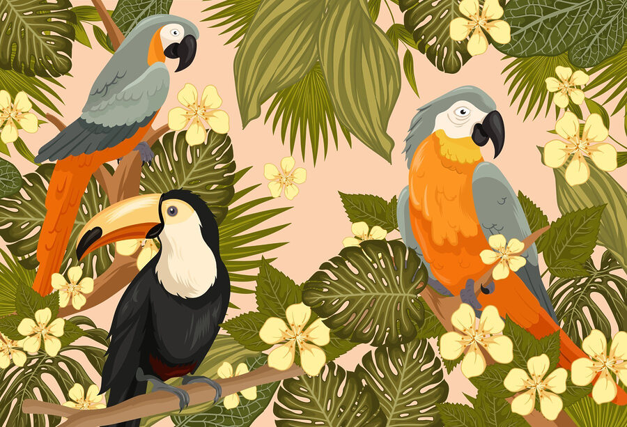 Group of birds on a tree branch