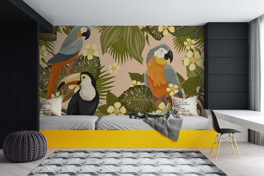Group of birds on a tree branch