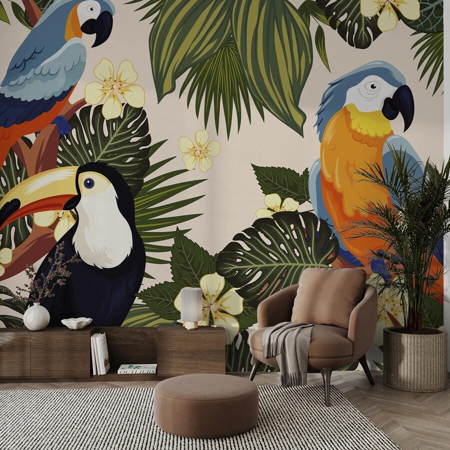 Wall murals Group of birds on a tree branch