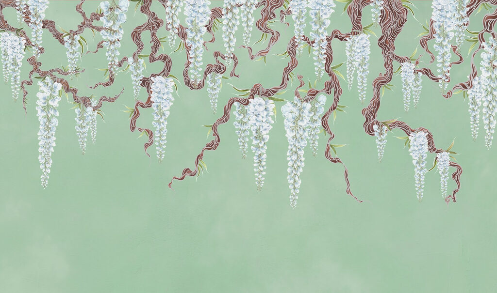 Painting of white flowers on a tree