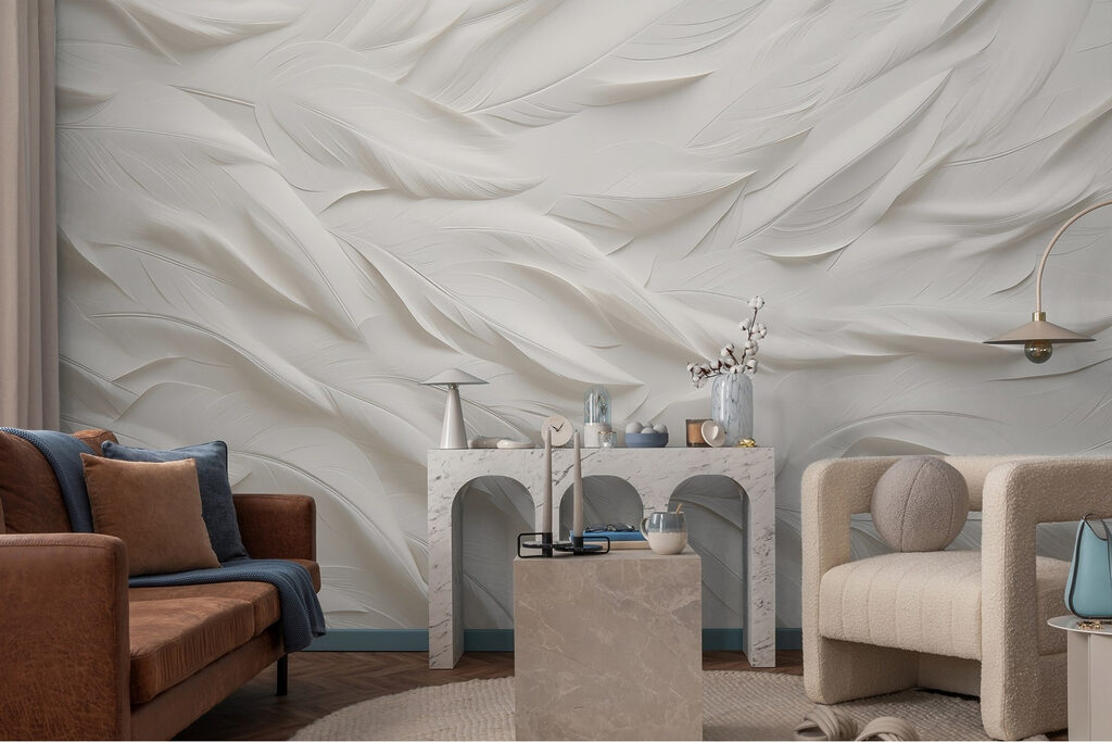 White feather pattern on a white surface