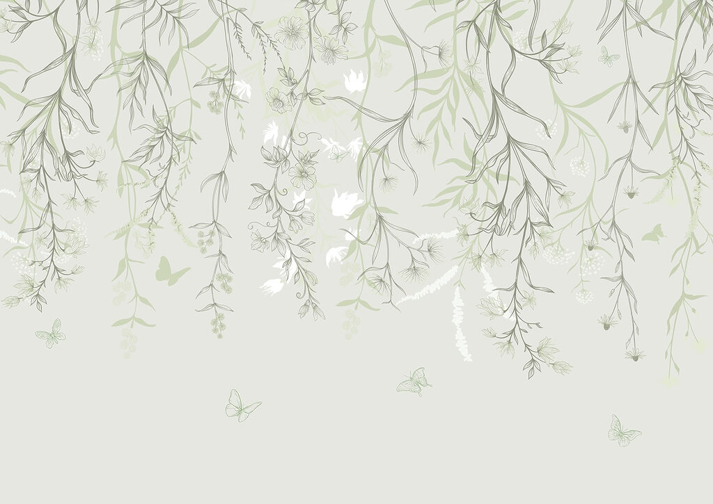 Serene botanical illustration with butterflies Serene botanical illustration with butterflies
