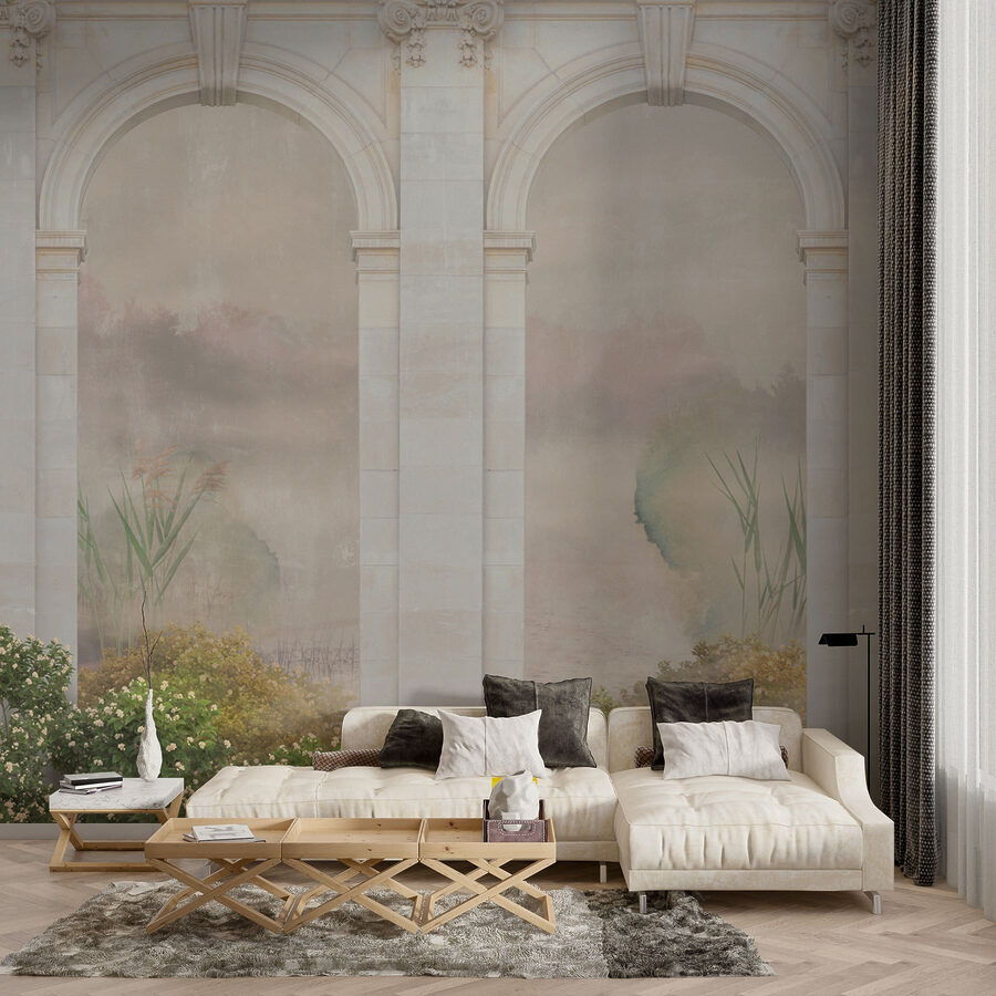Wallpaper with a stone archway and plants Wallpaper with a stone archway and plants