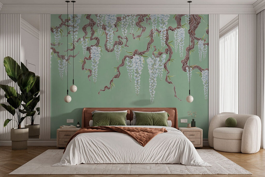 Painting of white flowers on a tree