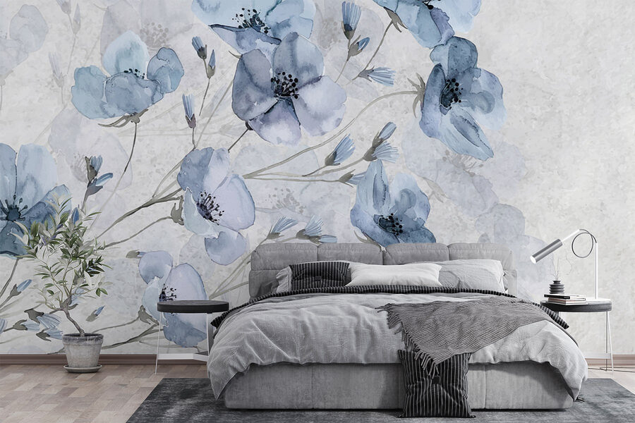 Wall murals Delicate blooms in soft blue hues