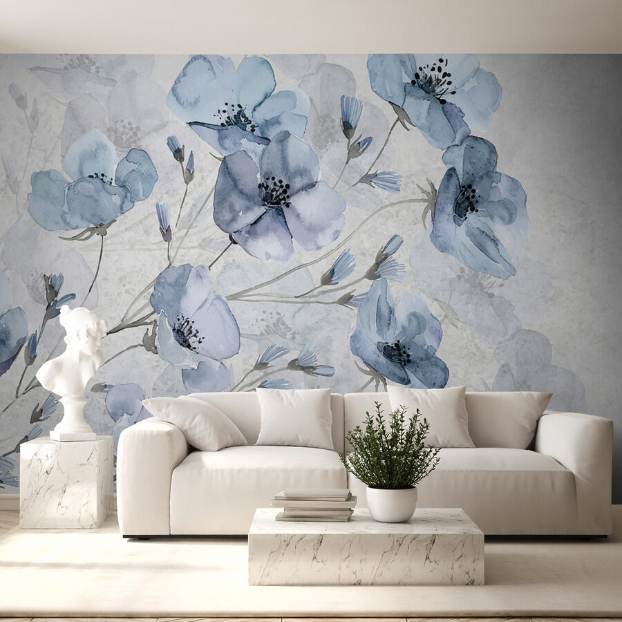 Wall murals Delicate blooms in soft blue hues - Image 2