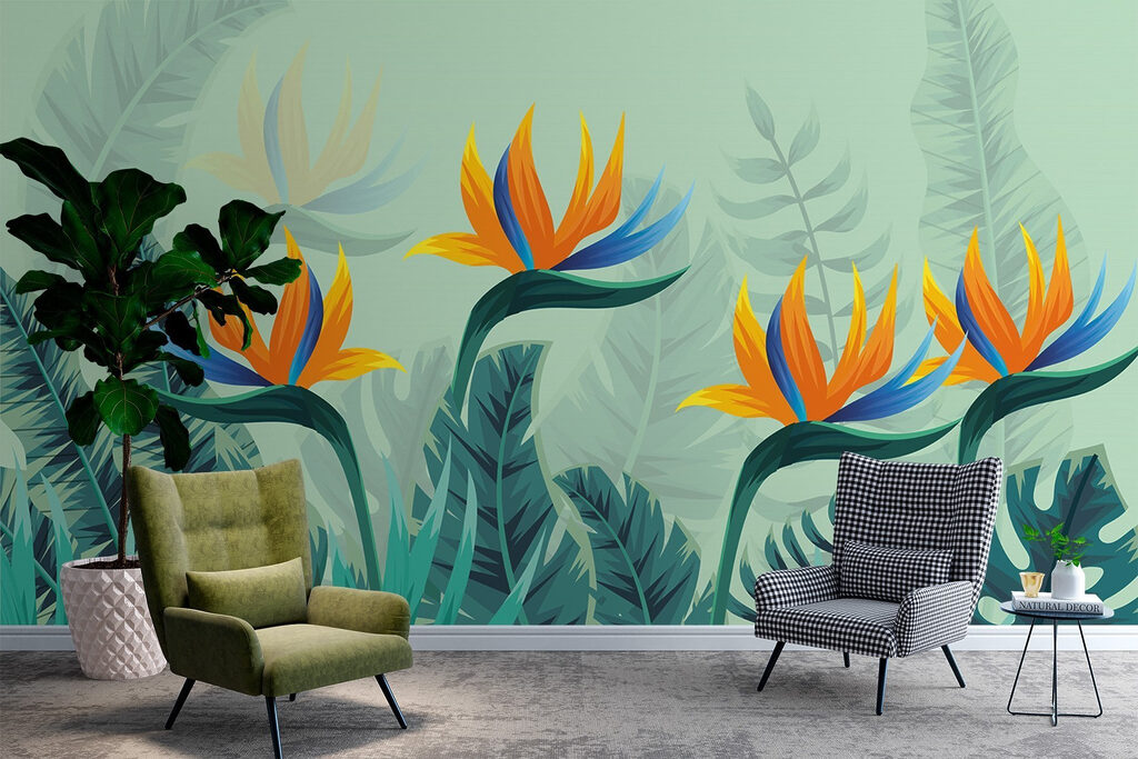 Group of flowers and leaves