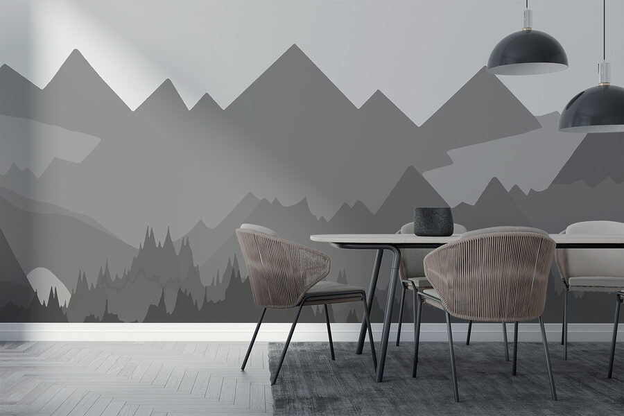 Grey mountains with trees