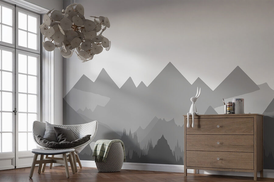 Grey mountains with trees