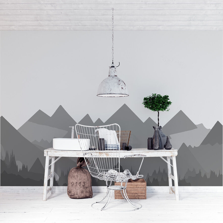 Grey mountains with trees