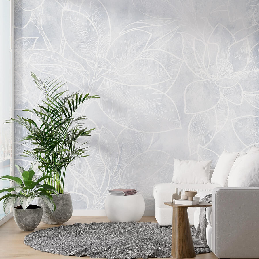 White floral pattern on a white background