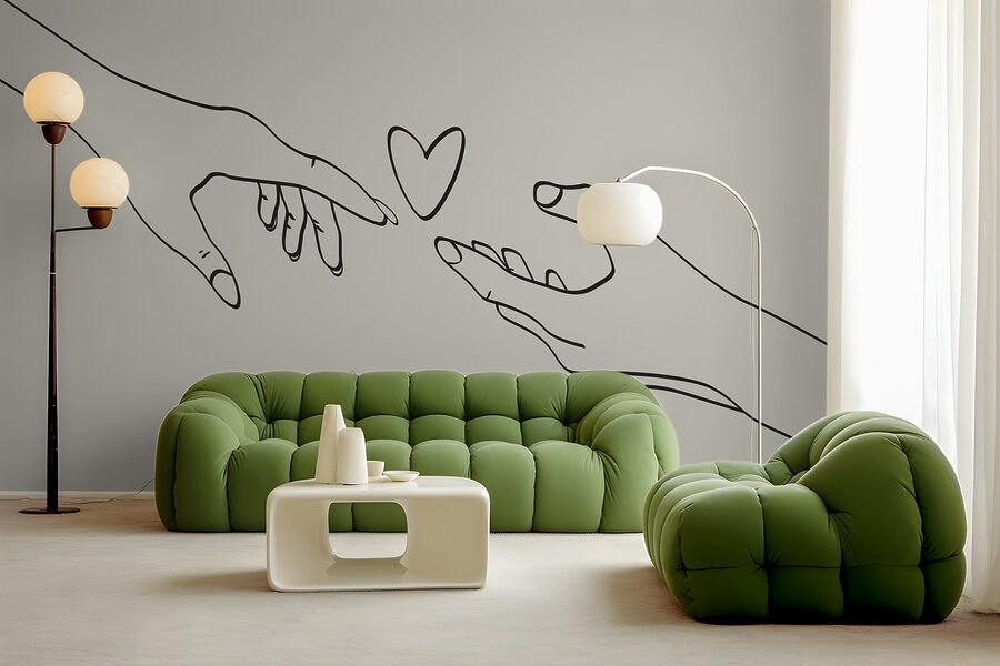 Wall murals Drawing of two hands touching a heart - Image 2