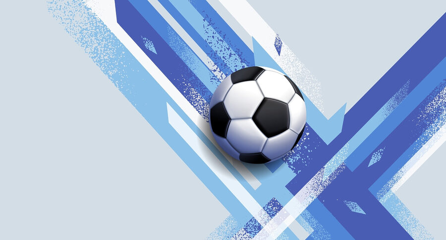 Football ball on a blue and white background Football ball on a blue and white background
