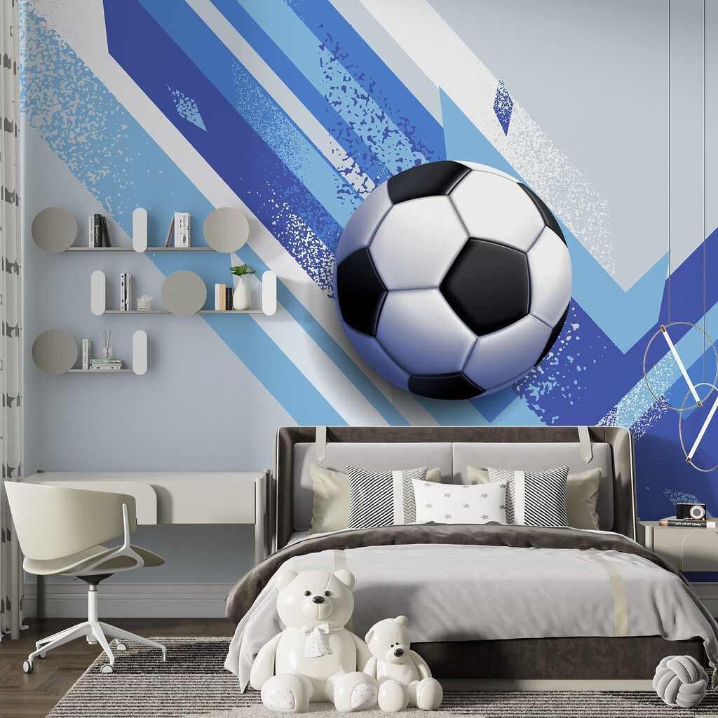 Football ball on a blue and white background