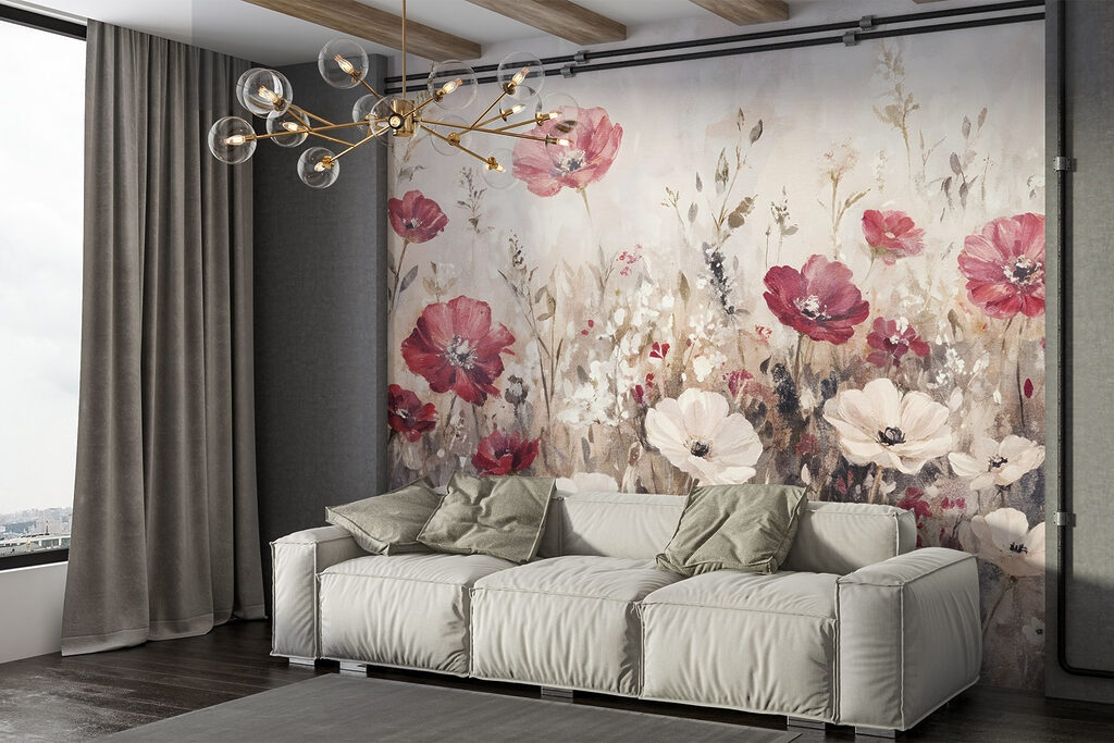 Painting of flowers in a field Painting of flowers in a field