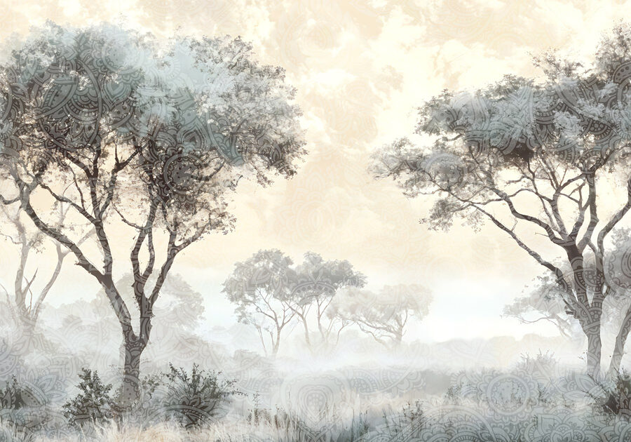 Wall murals Foggy landscape with trees and plants - Image 7