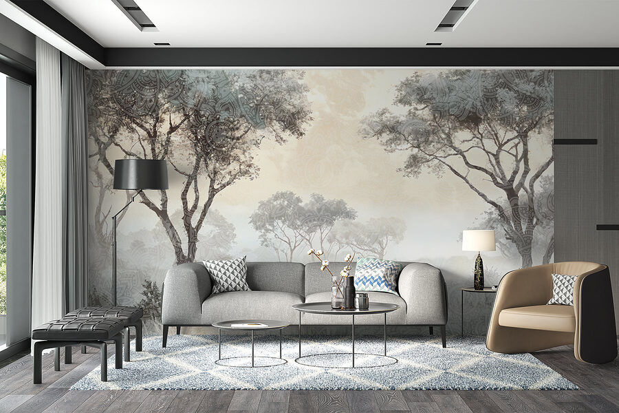 Wall murals Foggy landscape with trees and plants - Image 5