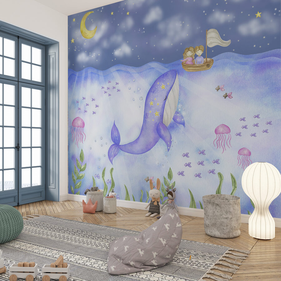 Whale and jellyfish under the sea