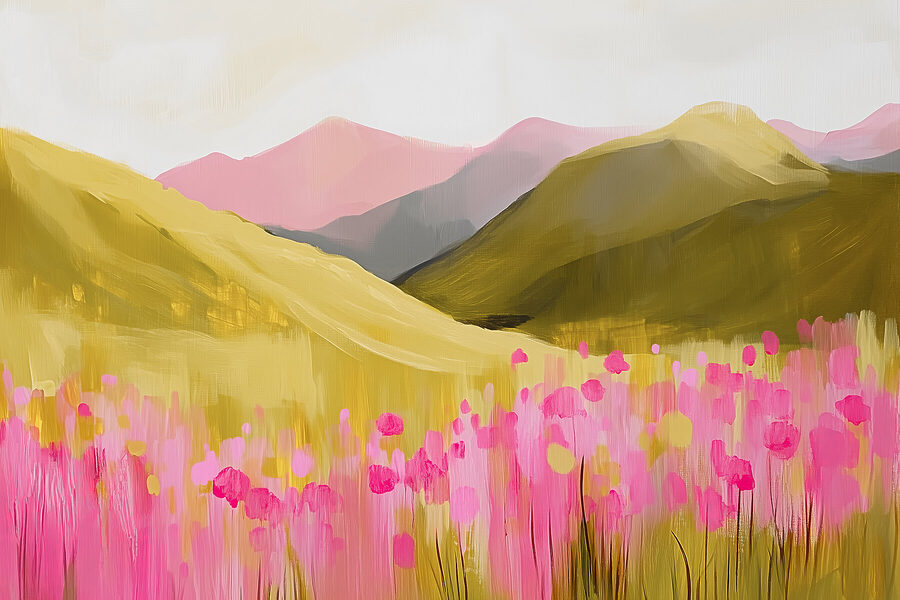 Wall murals Painting of a field of pink flowers - Image 5