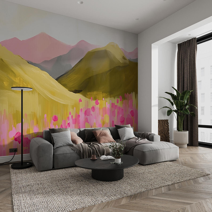 Wall murals Painting of a field of pink flowers - Image 2