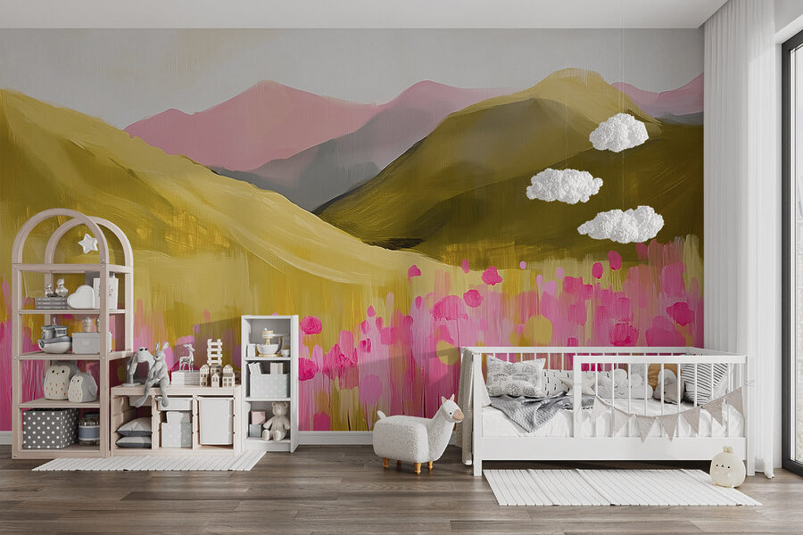 Wall murals Painting of a field of pink flowers - Image 4
