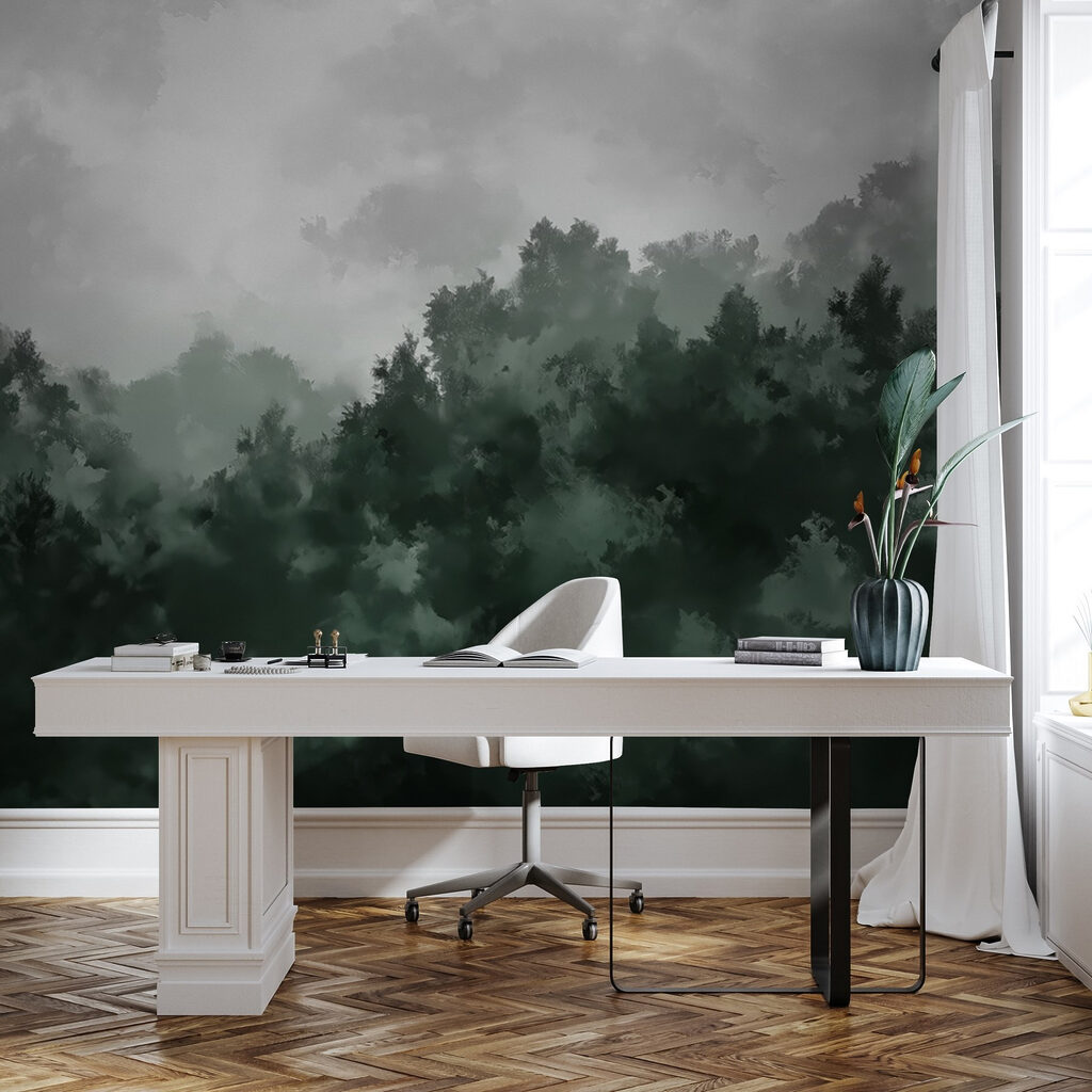 Foggy forest with trees