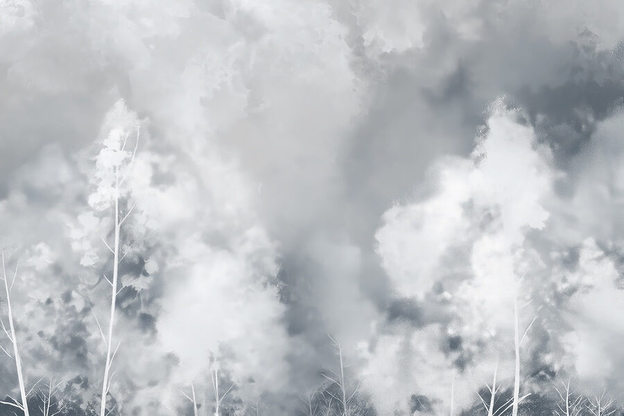 Group of trees with smoke