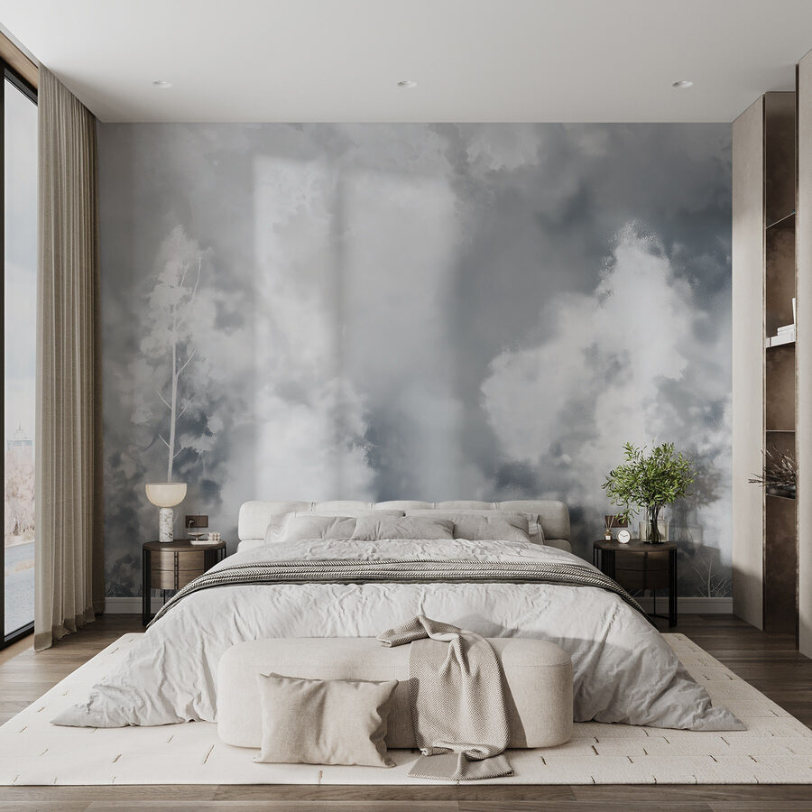 Group of trees with smoke