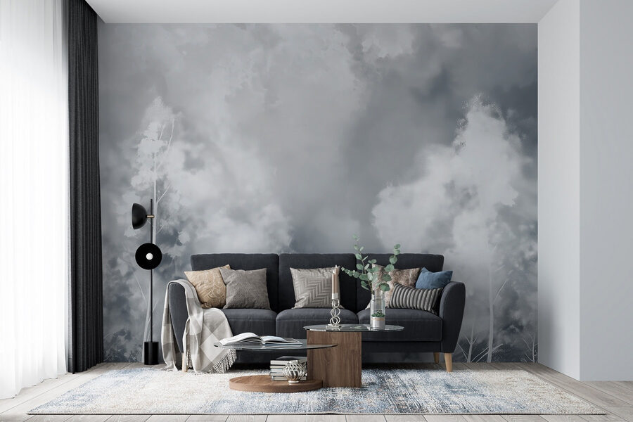 Group of trees with smoke