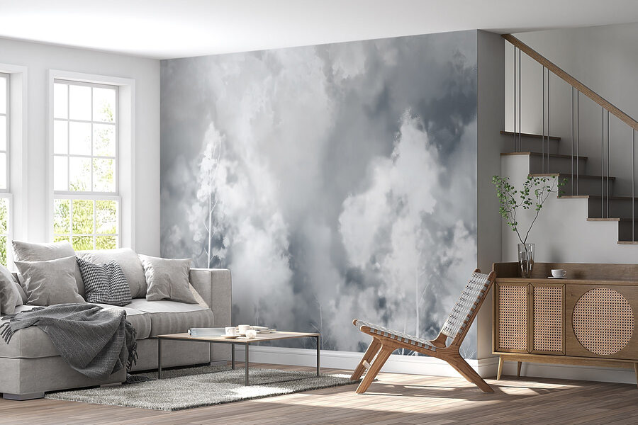 Group of trees with smoke