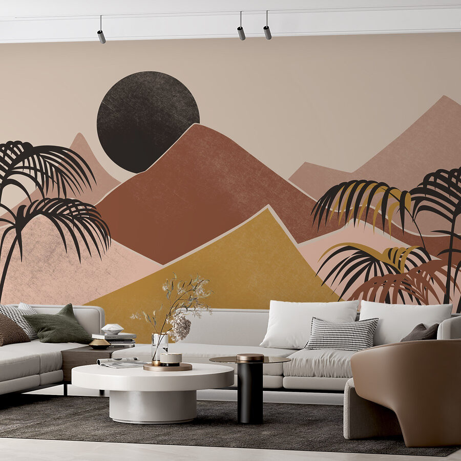 Wall murals Landscape with palm trees and mountains