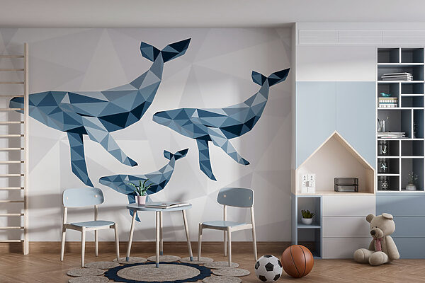 Group of whales in low poly style Group of whales in low poly style