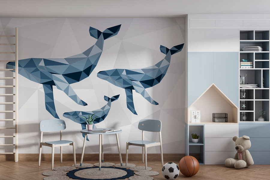 Group of whales in low poly style Group of whales in low poly style