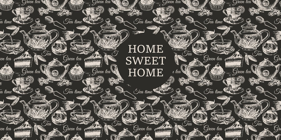 Wallpaper with teapots and cups Wallpaper with teapots and cups