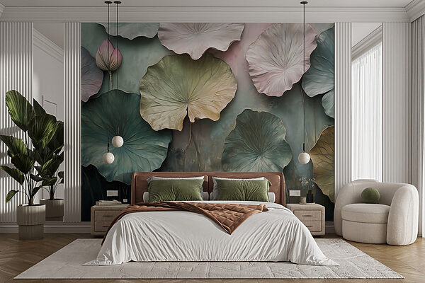Wall murals Wall murals Wall with leaves on it (SKU: w02441)