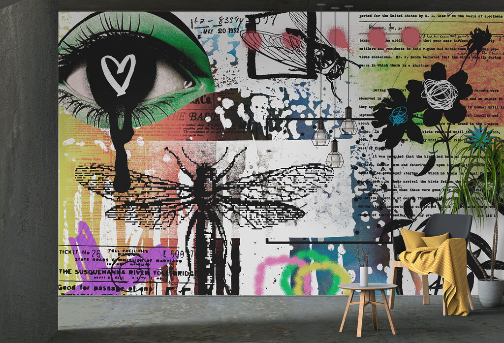 Collage of art with dragonflies and flowers