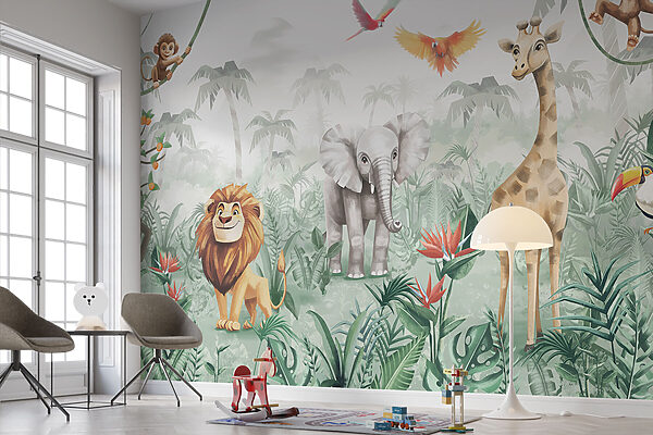 Group of animals in a jungle Wall murals Group of animals in a jungle