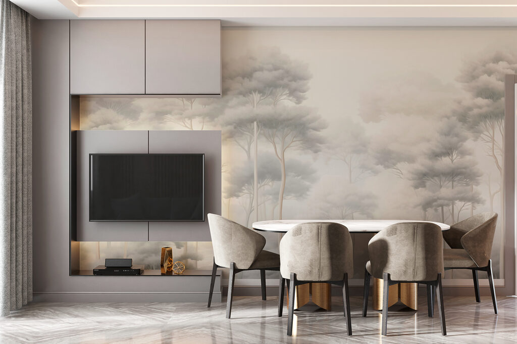 Group of trees in a foggy forest Group of trees in a foggy forest