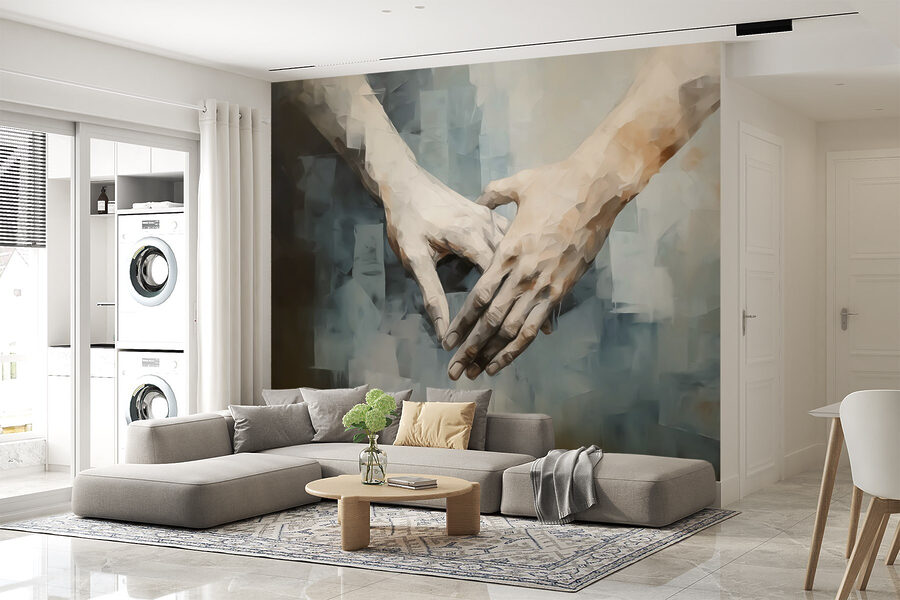 Touching hands connect in unity.