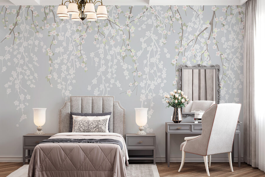 Wall murals White flowers on a tree branch