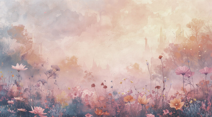 Field of flowers with a castle in the background