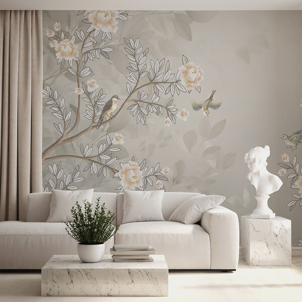 Wallpaper with birds on a tree branch Wallpaper with birds on a tree branch