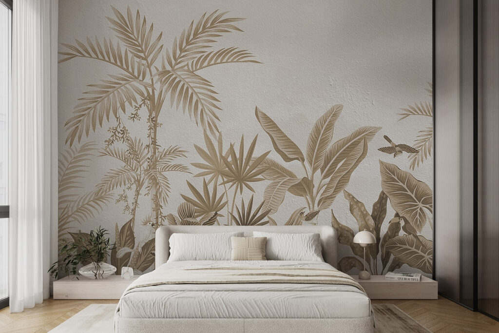 Wallpaper with plants and leaves