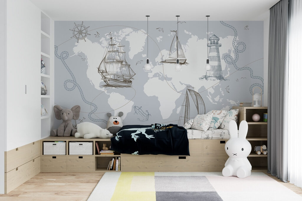 Map of the world with different ships Map of the world with different ships