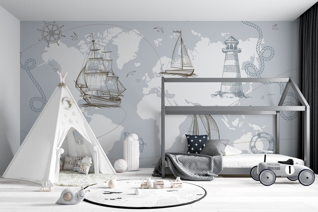 Map of the world with different ships Map of the world with different ships