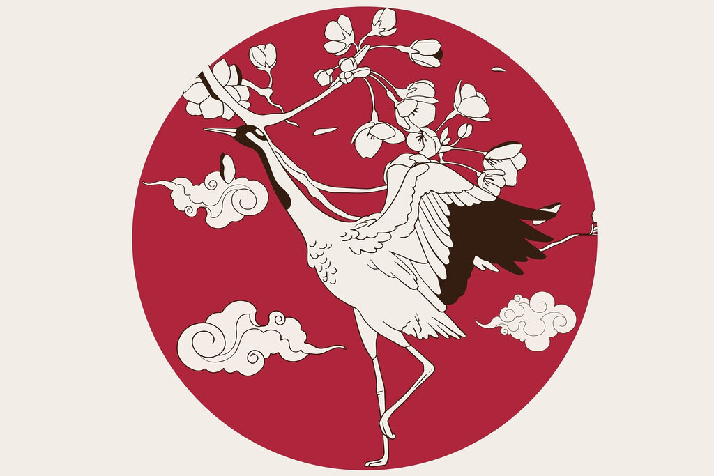 Bird with a tree branch and clouds Bird with a tree branch and clouds