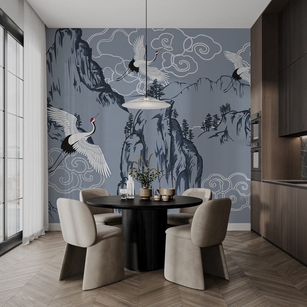 Wallpaper with birds flying over mountains